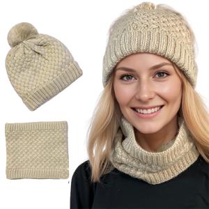 Wholesale 3114 - Winter Knit Hats LC:HSET/Beige<br>
Hat and Neck Warmer Set  - One Size Fits Most