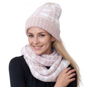 Wholesale 3114 - Winter Knit Hats 1017/Dusty Pink/White<br>
Chenille Hat and Infinity Set - One Size Fits Most