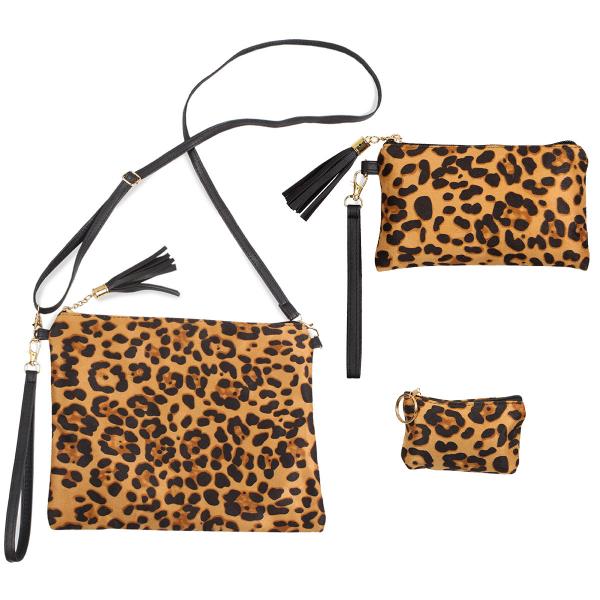 3136 Animal Print  Bags, Wristlets + Purses 9379 LIGHT LEOPARD SUEDED  (3 Piece Set) - 