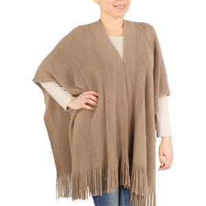Wholesale Ruana Capes - Knit Solid Color 9548 Taupe <br>Knitted Ruana Cape - 