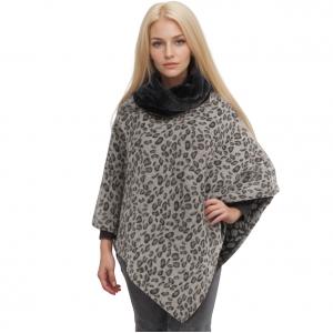 Wholesale 9395/9396 - Animal w/ Faux Fur Trim Collar  9396 Leopard Print Grey - 