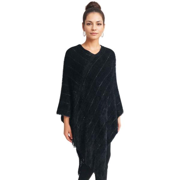 9467 - Eyelash Knit Ponchos Black Eyelash Knit Poncho 9467 - 