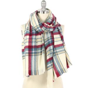 3156 - Plaid Oblong Scarves/Shawls  9445 Ivory-Burgundy  - 24