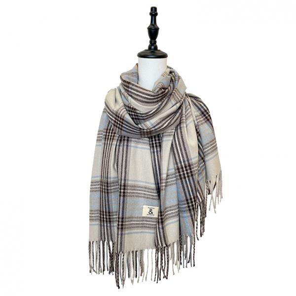 3170 - Plaid Cashmere Blend Shawls #34 Grey/Brown/Blue - 28