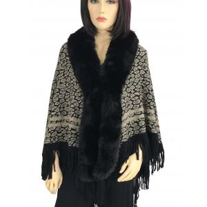 Capes - Leopard w/ Faux Rabbit Fur 98B7 Black* - 