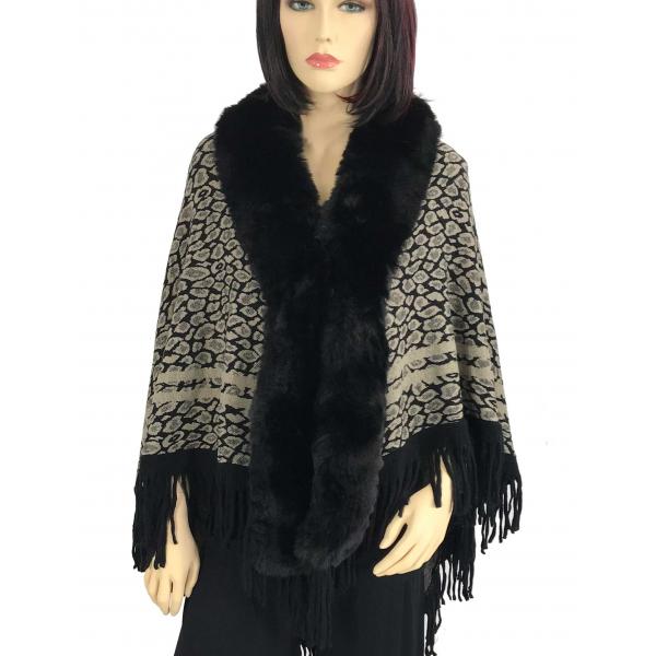 Capes - Leopard w/ Faux Rabbit Fur 98B7 Black* - 