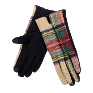 Matching Pieces for Autumn and Winter 3178 3529 TARTAN PLAID BEIGE - Smart Glove - Smart Gloves - Fleece Lined 