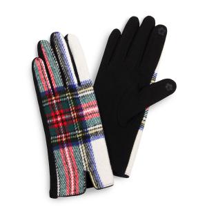 Matching Pieces for Autumn and Winter 3178 3529 Tartan Plaid White - Smart Glove - Smart Gloves - Fleece Lined 