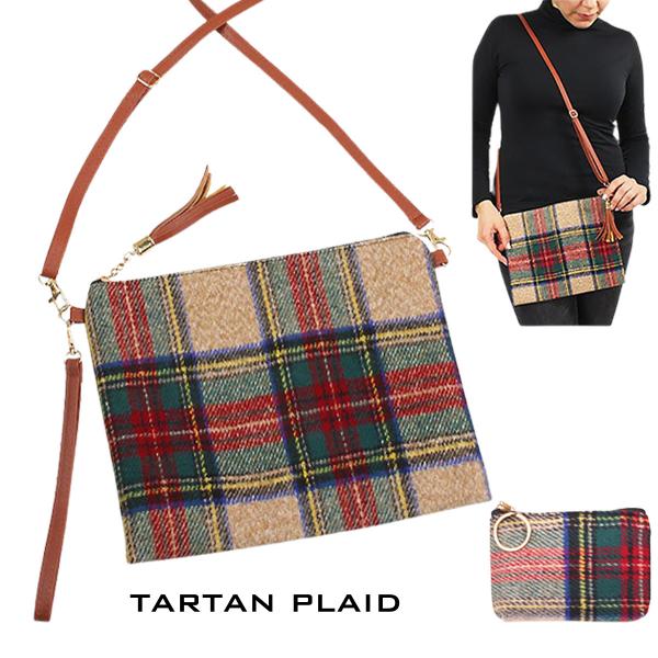 Matching Pieces for Autumn and Winter 3178 9881 TARTAN PLAID BEIGE Crossbody Bag and Coin Purse 2 Pc. Set  - One Size Fits All