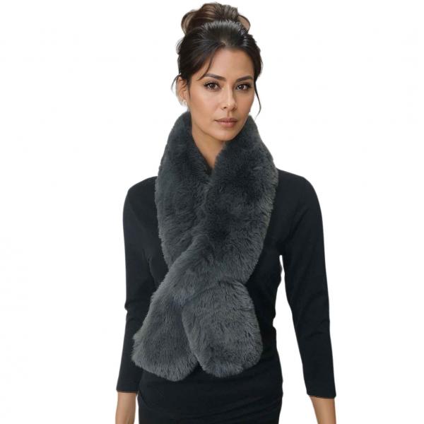 LC01 - Faux Rabbit Pull Through Scarves Charcoal<br>
Faux Rabbit Pull Through Scarf - One Size Fits All