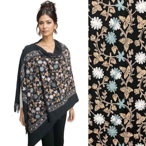 wholesale 3218 - Embroidered Cashmere Feel Button Shawls Black Floral - 