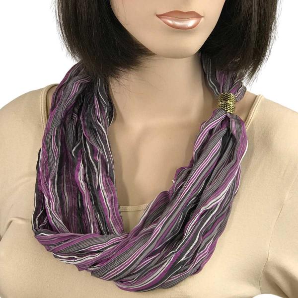 Magnetic Clasp Scarves (Crinkled Stripes) 1009 #04 Purple Multi - 