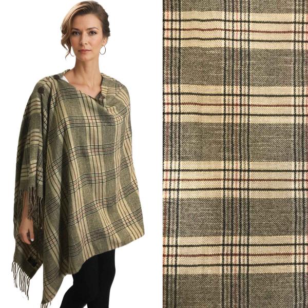 wholesale 3306 - Plaid Button Shawls 3306 Plaid Brown #20 with Brown Buttons - 