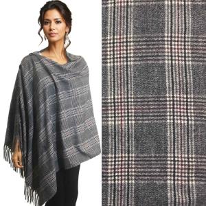 3306 - Country Plaid Button Shawls 3306 Plaid Grey #21 with Black Buttons - 