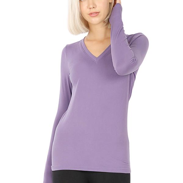 Wholesale Brushed Fiber - V-Neck Long Sleeve Top 2054 Lilac Grey V-Neck Long Sleeve Top 2054 - Large