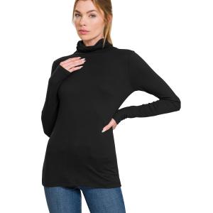 Wholesale Brushed Fiber - Ruched Turtleneck Long Sleeve 2055 BLACK (EIGHT PACK) <br>Ruched Turtleneck Long Sleeve 2055 <br>S:2,M:2,L:2,XL:2 - 