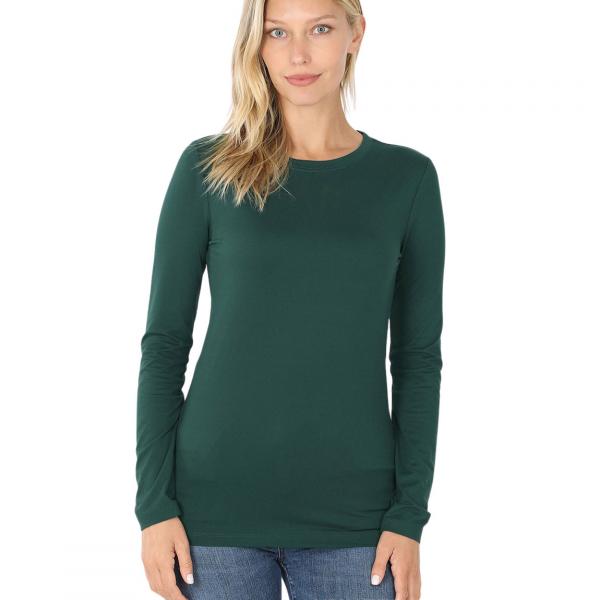 wholesale 2053 - Round Neck Long Sleeve Tops Hunter Green Brushed Fiber - Round Neck Long Sleeve 2053 - Small