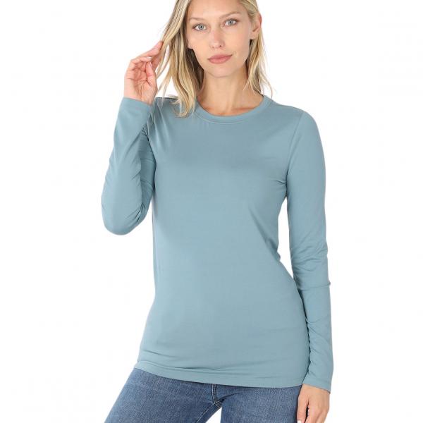 wholesale 2053 - Round Neck Long Sleeve Tops BLUE GREY Brushed Fiber - Round Neck Long Sleeve 2053 - Medium