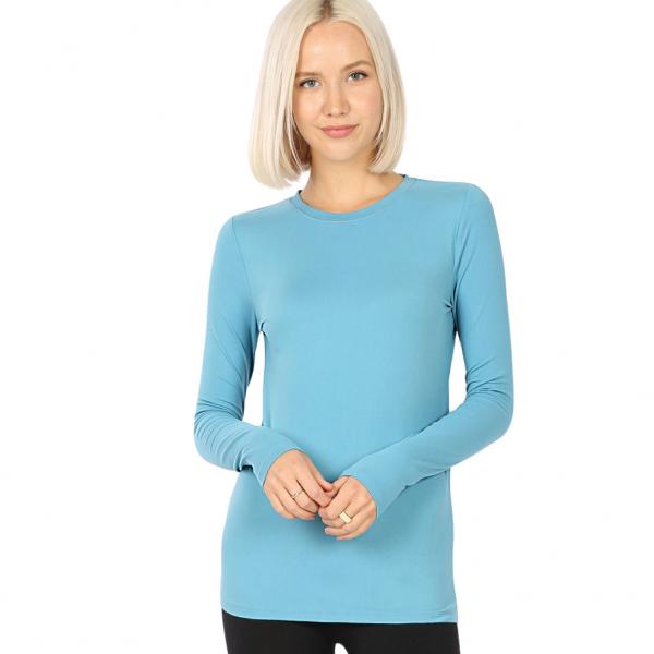 wholesale 2053 - Round Neck Long Sleeve Tops DUSTY TEAL Brushed Fiber - Round Neck Long Sleeve 2053 - Medium