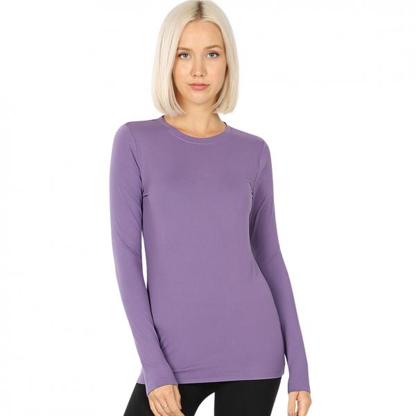 wholesale 2053 - Round Neck Long Sleeve Tops LILAC GREY Brushed Fiber - Round Neck Long Sleeve 2053 - Small