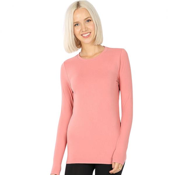 wholesale 2053 - Round Neck Long Sleeve Tops DUSTY ROSE Brushed Fiber - Round Neck Long Sleeve 2053 - Medium