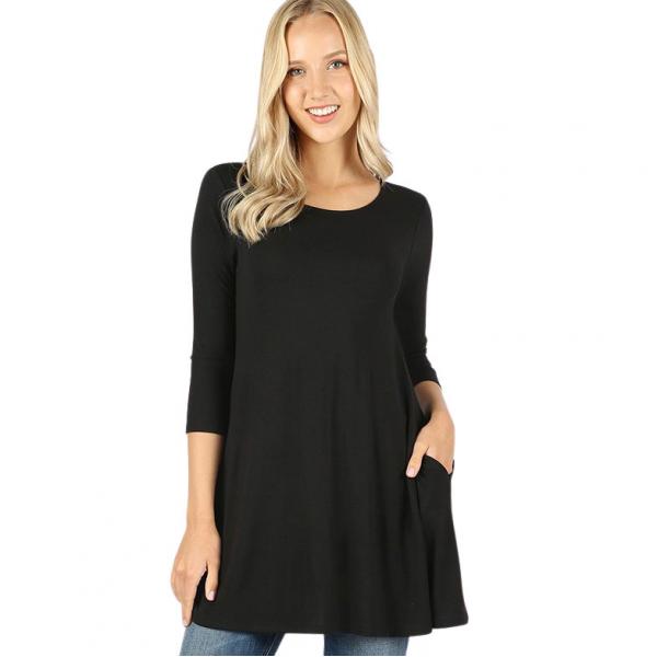 Boat Neck 3/4 Sleeve Flared Top w/ Pockets 1632   Black Boat Neck 3/4 Sleeve Flared Top with Pockets 1632 - X-Large