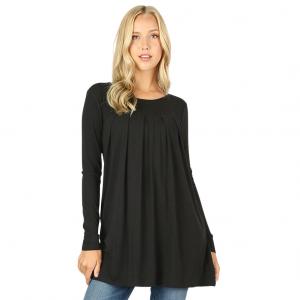 1658 - Long Sleeve Round Neck Pleated Tops BLACK Long Sleeve Round Neck Pleated 1658 - Large
