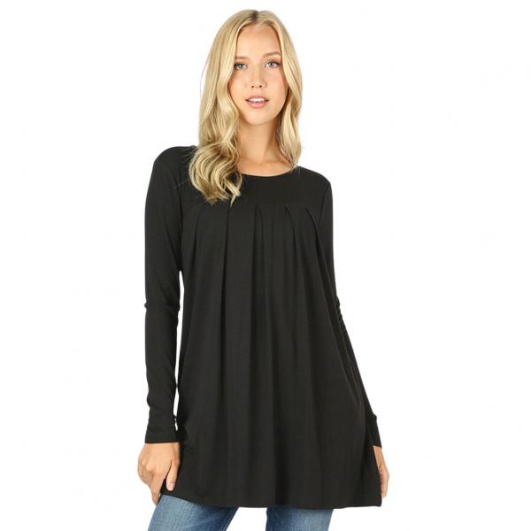 Wholesale 1658 - Long Sleeve Round Neck Pleated Tops BLACK Long Sleeve Round Neck Pleated 1658 - Large