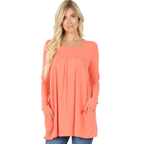 Wholesale 1658 - Long Sleeve Round Neck Pleated Tops DEEP CORAL Long Sleeve Round Neck Pleated 1658 - Large
