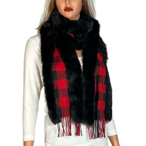 1225 - Christmas Ideas  3554 - Red/Black<br>
Buffalo Plaid<br> 
Black Fur Trimmed Scarf - One Size Fits All