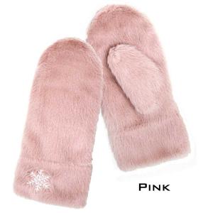 1225 - Christmas Ideas  187 - Pink Snowflake<br>
Plush Mittens - One Size Fits Most