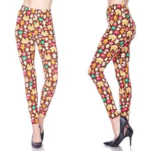 1225 - Christmas Ideas  J324 Gingerbread Man Brushed Fiber Leggings - Ankle Length Prints - Curvy Fits (L-1X)