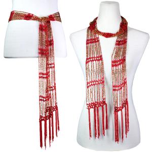 1225 - Christmas Ideas  Scarf/Sash Shanghai - Red w/ Gold Beads - One Size Fits All