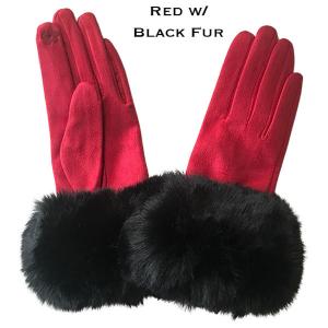 1225 - Christmas Ideas  LC02 - Faux Rabbit Fur Trim Gloves<br>#11 - Red w/Black Fur - One Size Fits Most