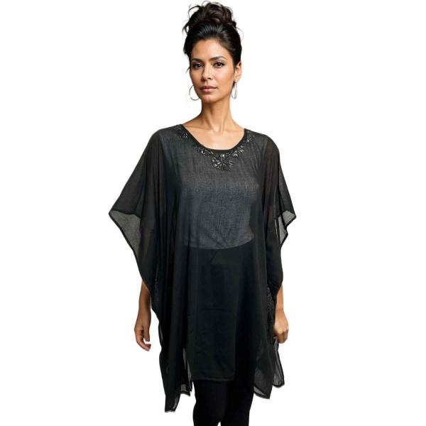 wholesale 0175 - Beaded Kaftan Style Tops  0175 - Black<br> 
Beaded Kaftan Style Top  - One Size Fits Most