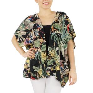 combined 9655 - Vintage Tropical Satin Kimono do n Black Multi - 