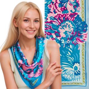 Wholesale 3413 -  Light Satin Neckerchief Squares 4036/BL<br> 
Tropical Floral 

 - 27.5