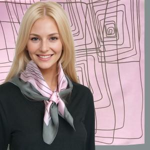 Wholesale 3413 -  Light Satin Neckerchief Squares 3413/04<br>
Pink/Grey Abstract Lines - 27.5