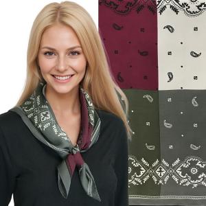 Wholesale 3413 -  Light Satin Neckerchief Squares 3413/08<br>
Color Block Paisley  - 27.5