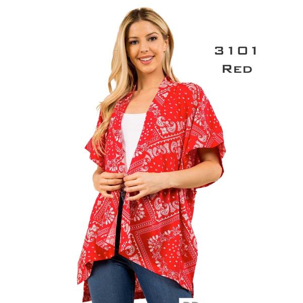 3101 - Paisley Bandana Print Kimonos  Bandana Red - 