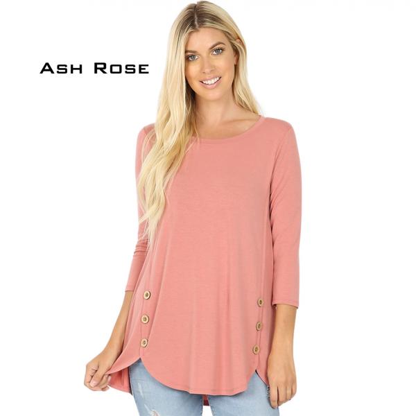 2032 - 3/4 Sleeve Side Wood Button Tops ASH ROSE 3/4 Sleeve Side Wood Buttons Top 2032 - Small