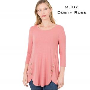 2032 - 3/4 Sleeve Side Wood Button Tops DUSTY ROSE 3/4 Sleeve Side Wood Buttons Top 2032 - Small