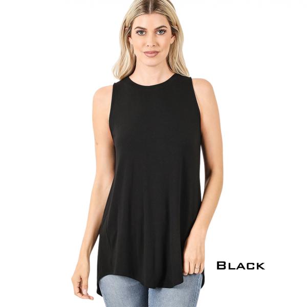 wholesale 5536 - Sleeveless Round Neck Hi-Low Tops BLACK Sleeveless Round Neck Hi-Low 5536 - Medium