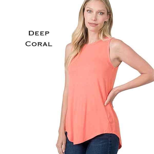 wholesale 5536 - Sleeveless Round Neck Hi-Low Tops 5536 - Deep Coral  - Medium