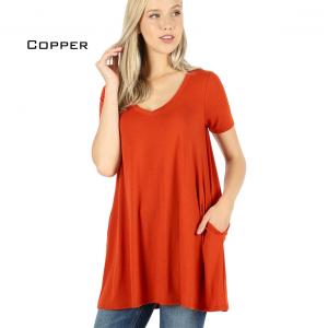 Wholesale 1635 - Short Sleeve V-Neck Flared Tops COPPER Short Sleeve V-Neck Top w/ Pockets 1635 - Small