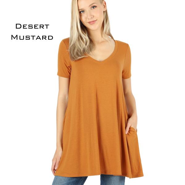 Wholesale 1635 - Short Sleeve V-Neck Flared Tops DESERT MUSTARD Short Sleeve V-Neck Top w/ Pockets 1635 - Medium