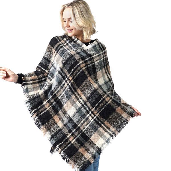 3527 - Assorted Autumn/Winter Ponchos  9852 Black Multi Plaid Autumn Poncho - One Size Fits Most