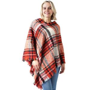 3527 - Assorted Autumn/Winter Ponchos  9852 Red Multi Plaid Autumn Poncho - One Size Fits Most