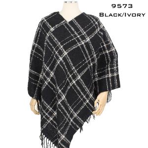 3527 - Assorted Autumn/Winter Ponchos  9573 BLACK/IVORY Autumn Poncho - One Size Fits Most