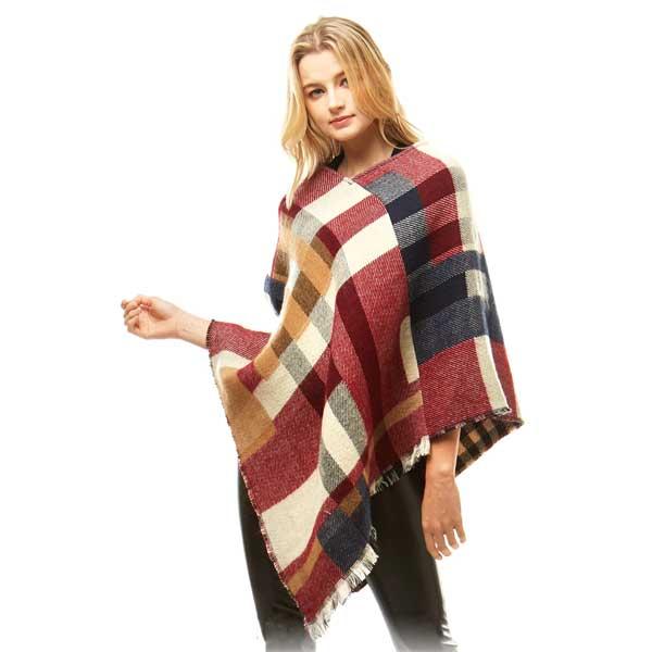 3527 - Assorted Autumn/Winter Ponchos  902 - Burgundy - One Size Fits Most